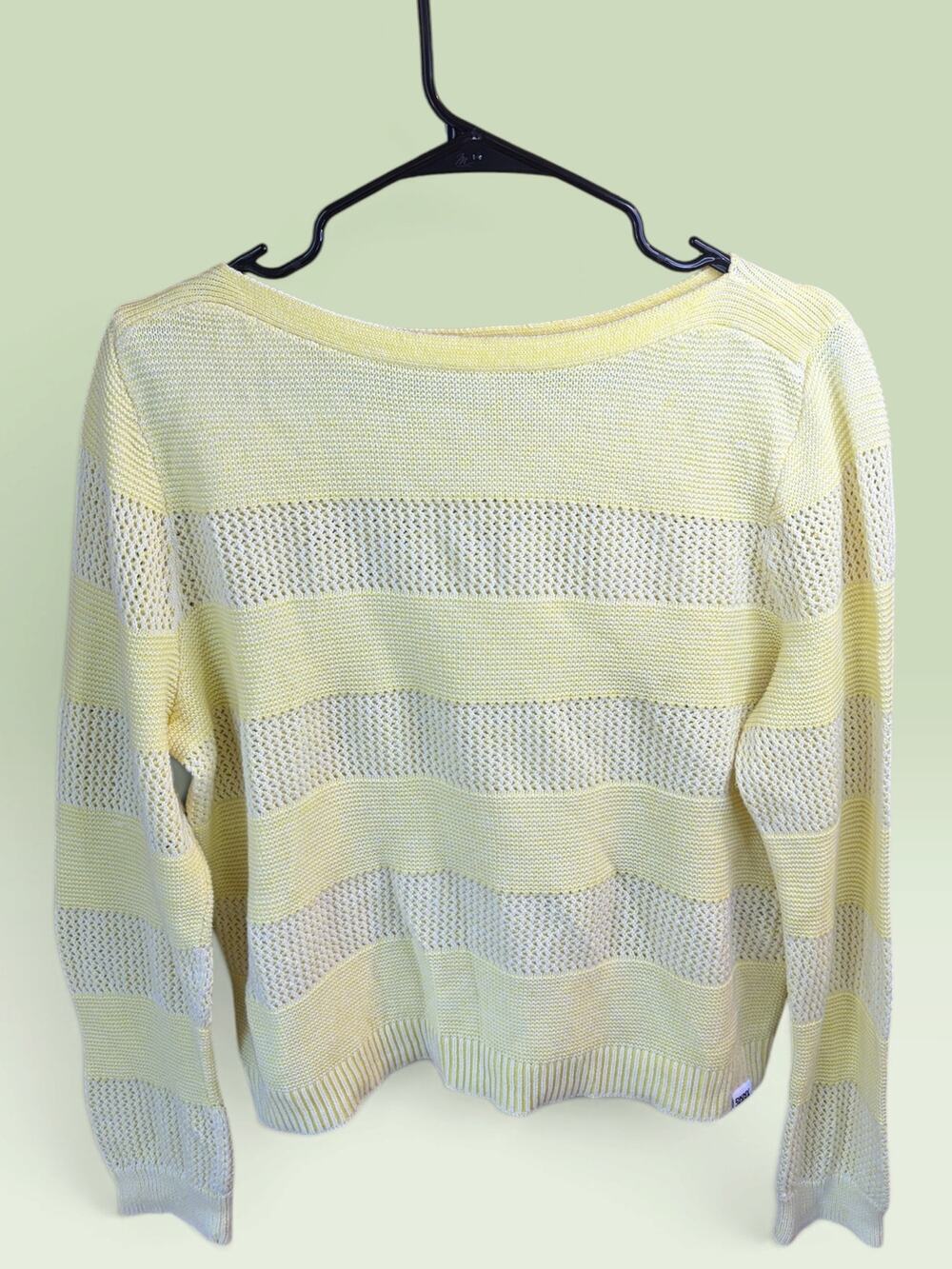 DKNY Jeans Sweater Womens Medium Yellow Cream Striped Knit Long Sleeve Sweater